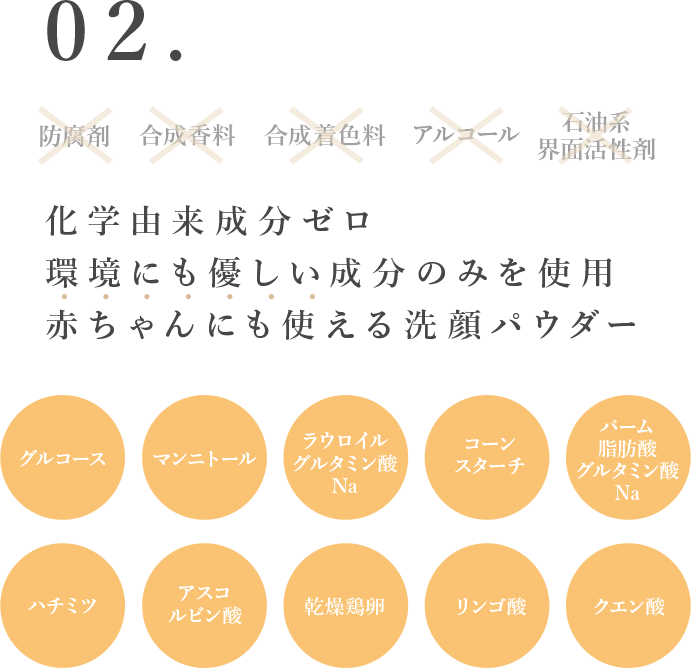 科学由来成分ゼロ 環境にも優しい成分のみを使用 赤ちゃんにも使える洗顔パウダー
